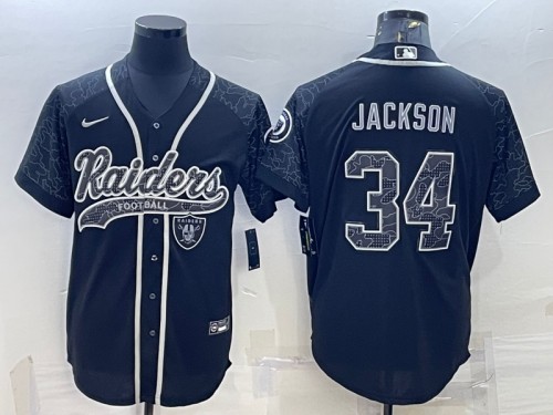 Men's Las Vegas Raiders #34 Bo Jackson Black Reflective With Patch Cool Base Stitched Baseball Jersey